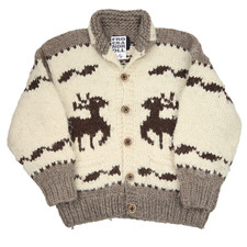 Vintage Reindeer Cowichan Style Knit Cardigan Wool Jacket SZ M-L (V1563)