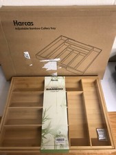 Harcas Bamboo Cutlery Tray. 6-8 Compartment Utensil Holder for Kitchen Drawer