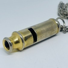 Antique Municipal Police Fire Brass Nickel Finish Whistle Silver Franco Chain
