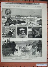 Old Antique Print River Nile 1884 Webber Pigott Cataract Rope Bridge War 19th