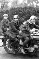 Rdr-33 Three Girls on Norton Motor Cycle & Sidecar. Photo