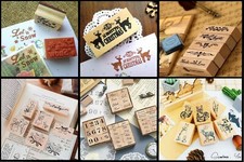 Wooden Mounted Ink Stamper -Various Designs & Sizes - Christmas, Everyday & More
