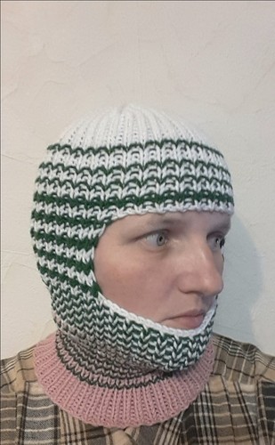 Green white knit - white, balaclava