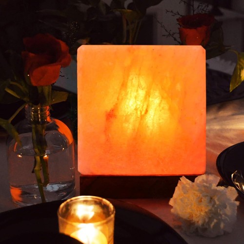 Himalayan pink salt lamp cube - himalayan,