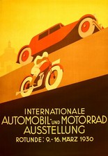 Art Internationale Automobil und Motorrad 1930  Car Motorbike Deco  Poster Print