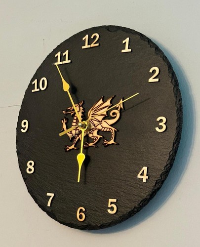 Welsh dragon slate clock - welsh,