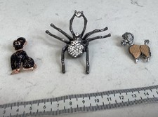 Vintage Costume Brooches 2 Poodles And 1 Spider 
