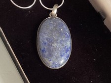 Dumortierite Pendant In 925 Sterling Silver Setting W Chain. Denim Blue Colour
