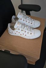 Converse, Chuck Taylor, All Star low trainers, white leather, rose gold studs