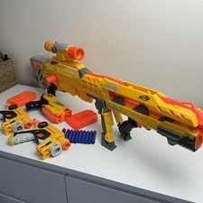 Nerf Gun Elite Longshot CS-6 Sniper Yellow Dart Gun with 3 small blasters