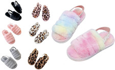 GIRLS FLUFFY SLIPPERS SOFT CHILDREN WARM COSY FAUX FUR KIDS HOME SANDALS