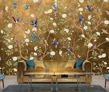 Vintage Chinoiserie Flowers Birds Wallpaper Mural Removeable Washable Peel&Stick