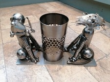 Handcrafted Metal Art Decorative Dog And Cat, Wine Bottle Holder. 