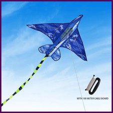 Blue Camouflage Plane Kite for Kids with 100m Line Easy to Fly Outdoor Toy