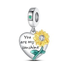 You are My Sunshine Sunflower Dangle S925 Sterling Silver Bead Charm for Women