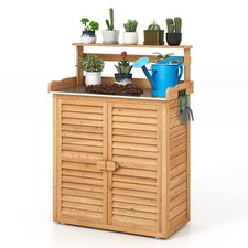 Outdoor Potting Bench Wooden Garden Storage Cabinet Workstation Table Natural