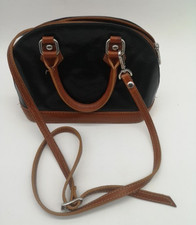 BORSE IN PELLE Black and Tan Small Real Leather Crossbody Shoulder Handbag