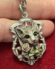 Delightful Oriental Cat, Enamel & Crystal Signed ‘Sweet Romance’ Necklace