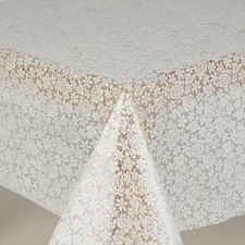 Pvc Tablecloth Lace Look White Roses , Vinyl Plastic Wipe Clean