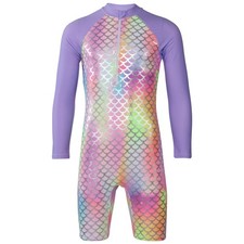 Kids Girls Rainbow Swimsuit With Hat Surfing Diving Quick Dry Swimwear Suit