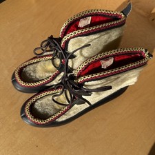 Vintage Selskinnstøvletter/ Mukluk style sealskin Boots Leather Red/Tan Womens 6