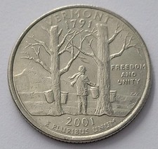 2001 D USA United States of America Washington Vermont State Quarter Dollar coin
