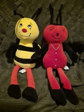 2x Suzi Insect Plushies 27cm Bumble Bee & Lady Bird Soft Toy VGC