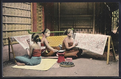 Postcard women embroidering - postcard,