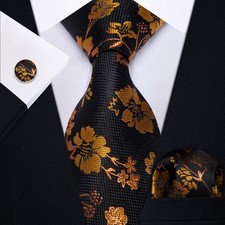 Gold Floral Mens Tie Hankie
