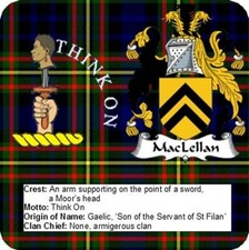 6 Pack MacLellan Scottish Clan Aluminium Coasters With Cork Feet + Box