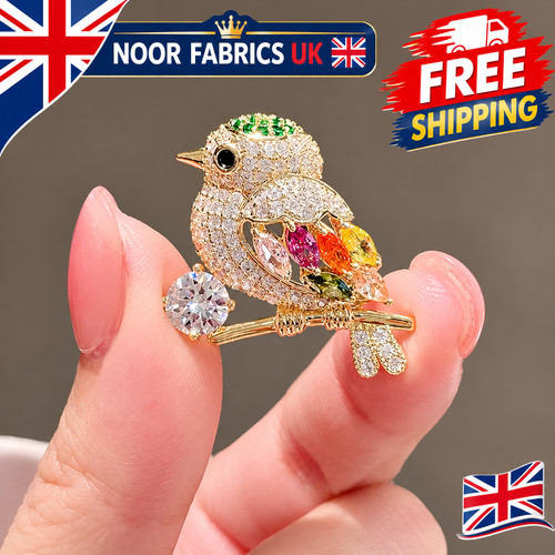Crystal coloured bird brooch - crystal,