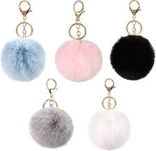5 Pcs Pom Pom Keyrings, Fluffy