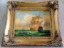 The Whaling Ship Original Antique Fine Oil Painting by James Hardy