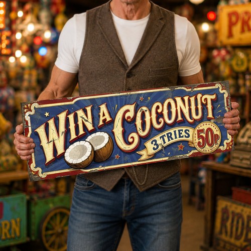 Win coconut wooden - a, sign