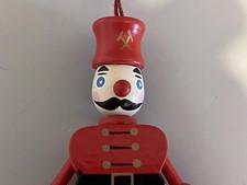 Vintage Red Wooden Soldier Christmas Tree Dec. Articulated Design. Pull String