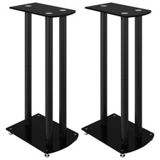 Speaker Stands Floor Stand 2 pcs Black Tempered Glass 3 Pillars Design vidaXL