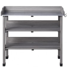 Wooden Potting Bench Table, Wooden with Metal Table Top & Shelf