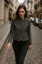 H&M Ladies Grey Metallic Classic Bomber Jacket Size M with Zip Closure