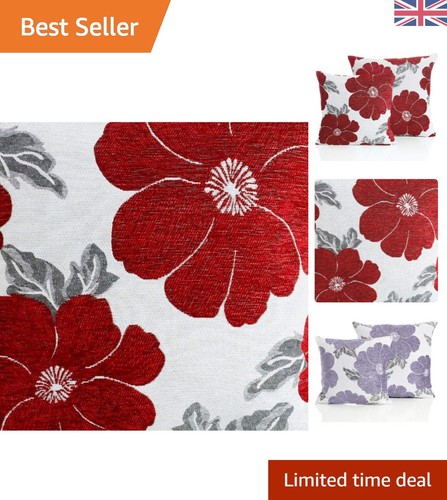 Poppy floral chenille - poppy, cushion