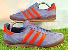 ADIDAS JEANS TRAINERS SIZE 10 TRACE BLUE SUEDE /  HI-RES RED TRIM