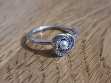 Pandora Ring Silver Luminous Love Knot Pearl Size L/M (52) Please Read Info ?