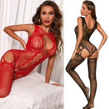 UK6-24 Fishnet Bodystocking Lingerie Crotchless Body Stocking Babydoll Plus Size