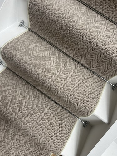 Cream herringbone stair runner - herringbone,