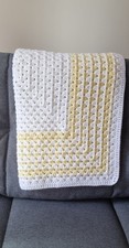 Handmade Crochet Baby Shower Blanket UNISEX Yellow Gift Newborn Acrylic 64x64cm
