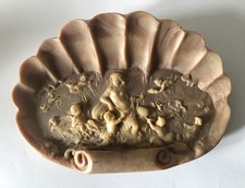 Vintage Brown/Pink Soapstone Shell of Venus and Cherubs Soap Trinket Dish