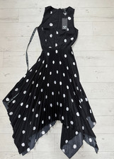AX Paris Size 8 Black Polka Dot Dip Hem Dress NEW