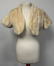 Debut Cream Faux Fur Shawl Quilted Bolero Jacket S/M Autumn Winter Formal Attire