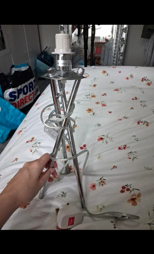 Chrome metal tripod table - chrome, lamp