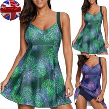 Plus Size Swim Dress Ladies Skirted Swimsuit Padded Bathing Costume Modest Beach