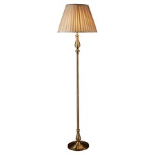 Antique Brass Free Standing Standard Floor Lamp Light With Pleated Fabric Shade